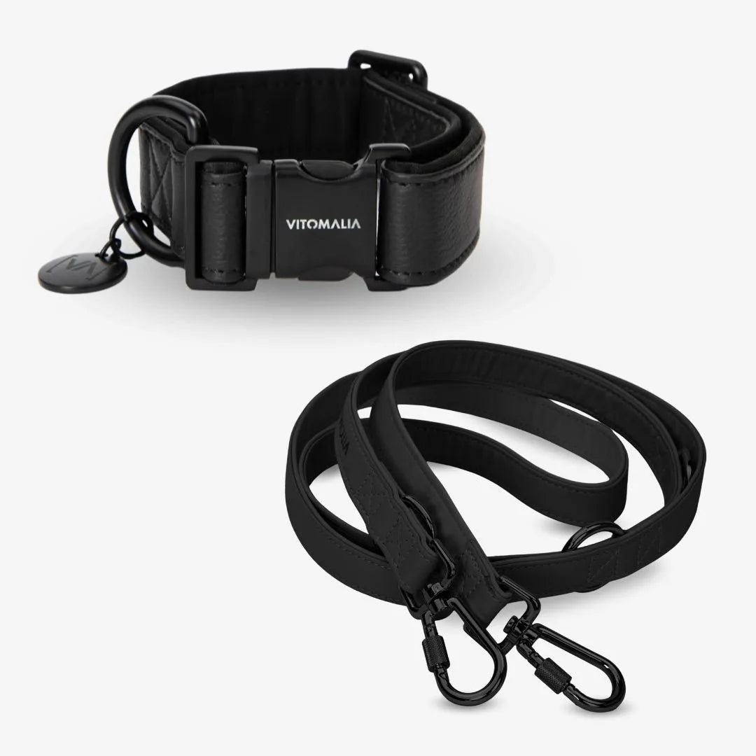 Bundle Luxus Edition Black Set - Collar + 2.2m triple adjustable Dog Leash