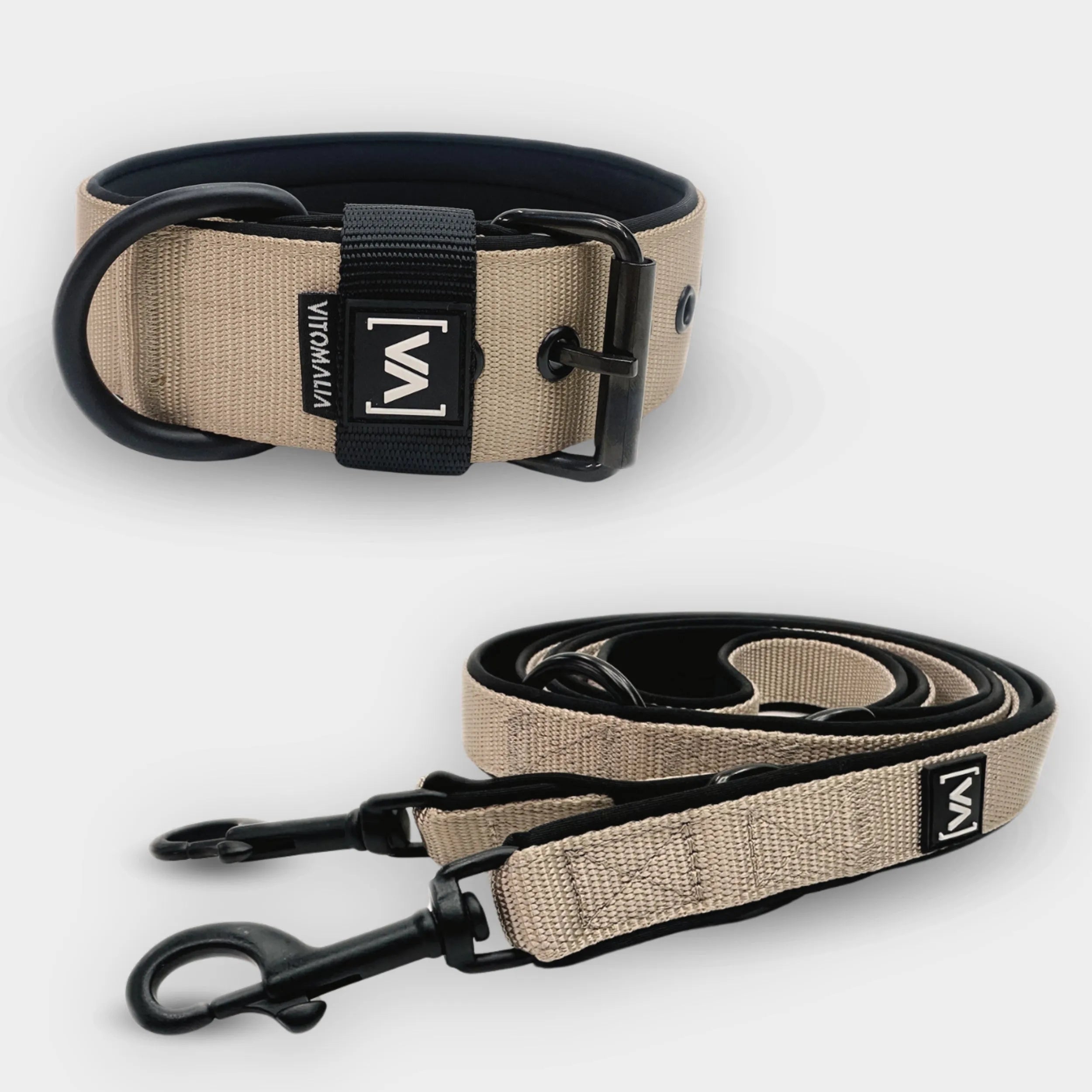 Bundle Classic Nero Edition Beige Set - Halsband + 2,2m dreifach verstellbar Hundeleine