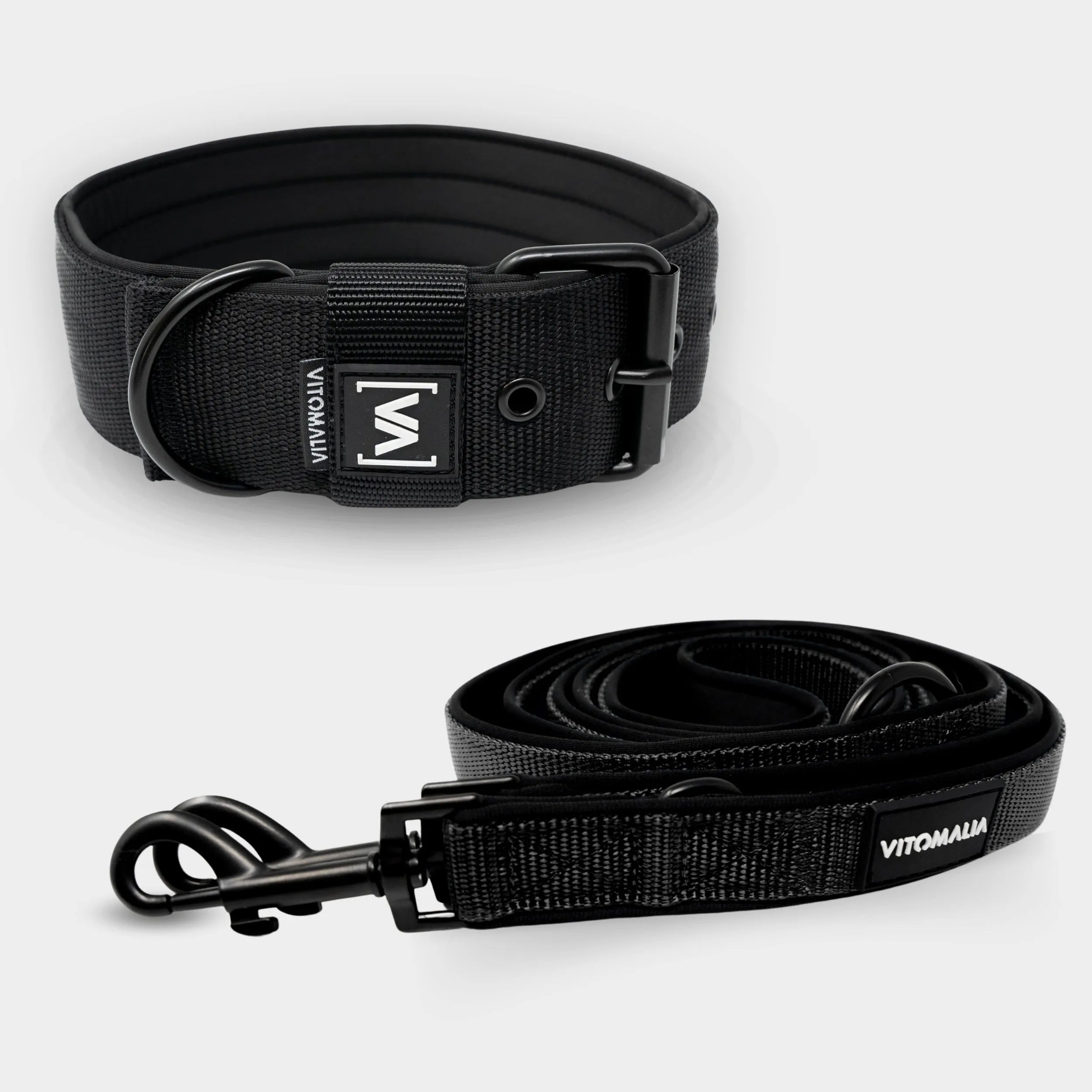 Bundle Classic Nero Edition Schwarz Set - Halsband + 2,2m dreifach verstellbar Hundeleine