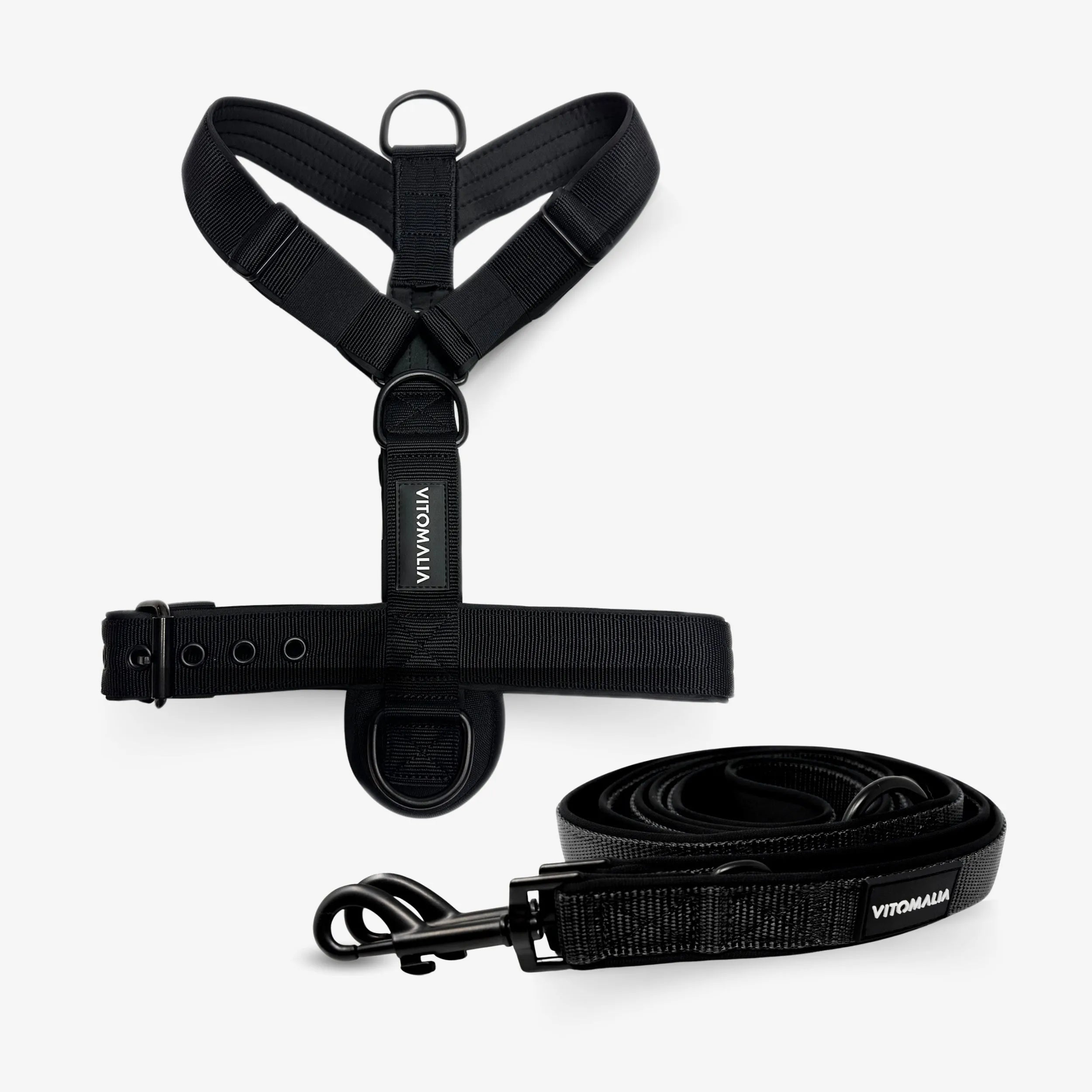 Bundle Classic Edition Schwarz Set - Y-Geschirr + 2,2m verstellbare Hundeleine