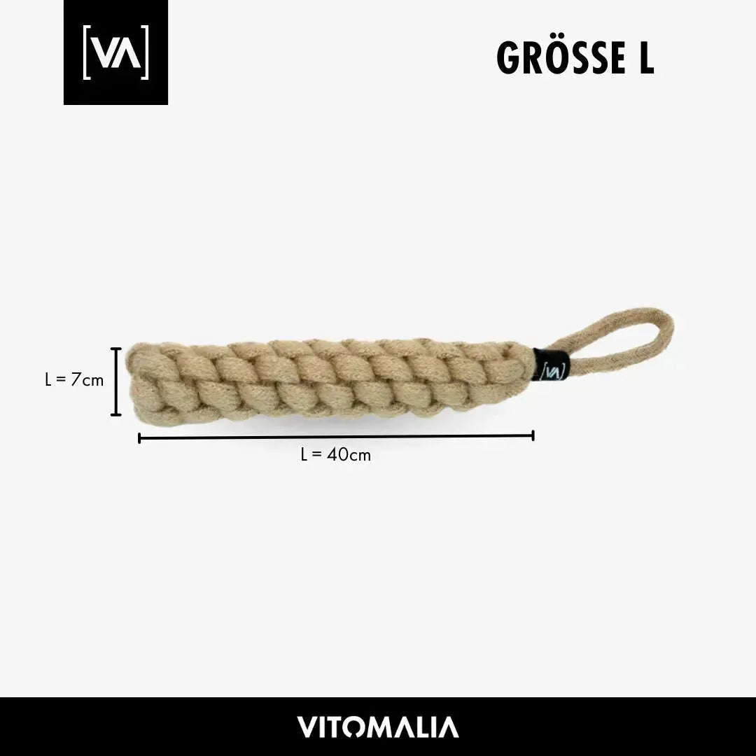 Geflochtener Zerr-Dummy für Hunde: 100% Naturhanf, handgeknotet - Eco Tug - Vitomalia -