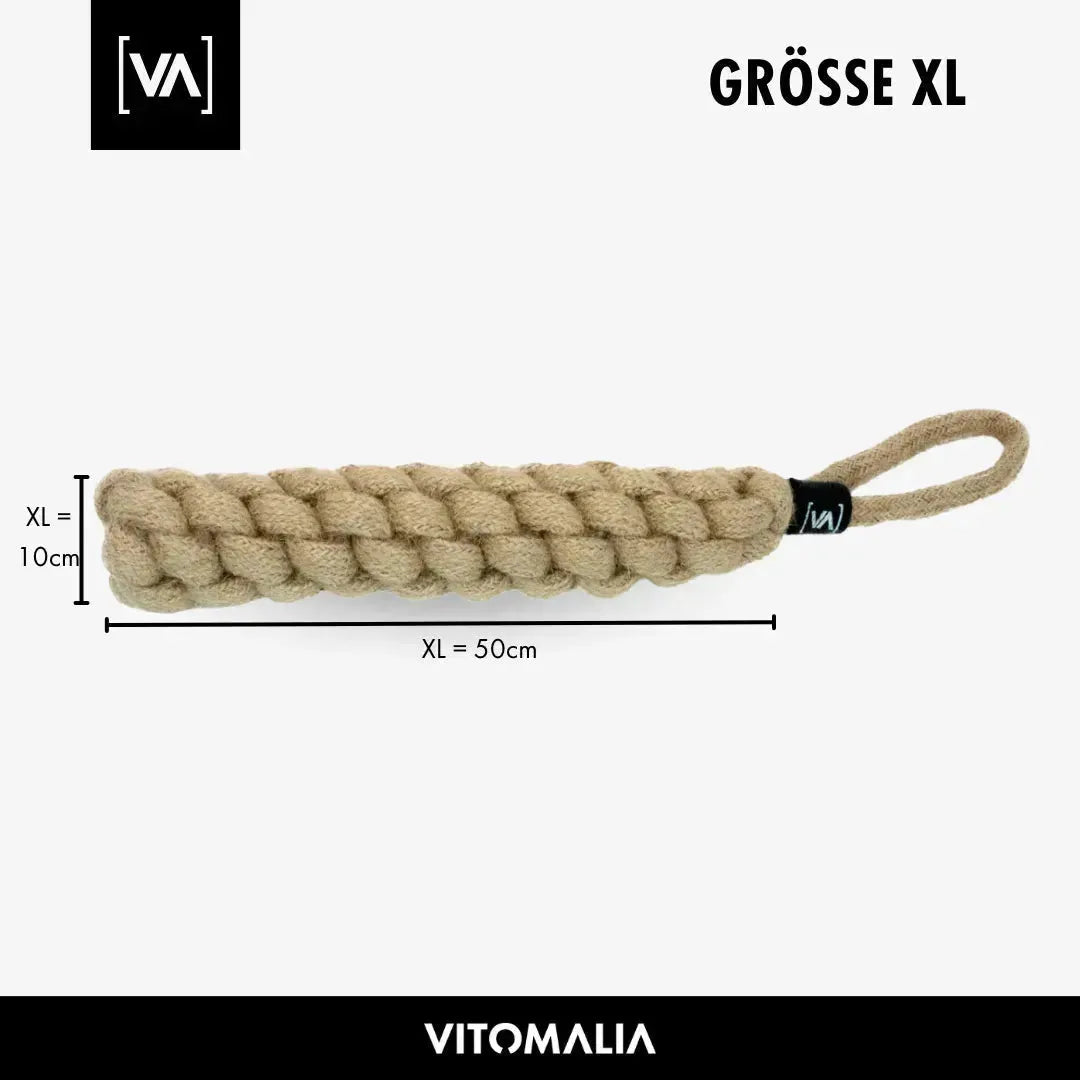Geflochtener Zerr-Dummy für Hunde: 100% Naturhanf, handgeknotet - Eco Tug - Vitomalia -