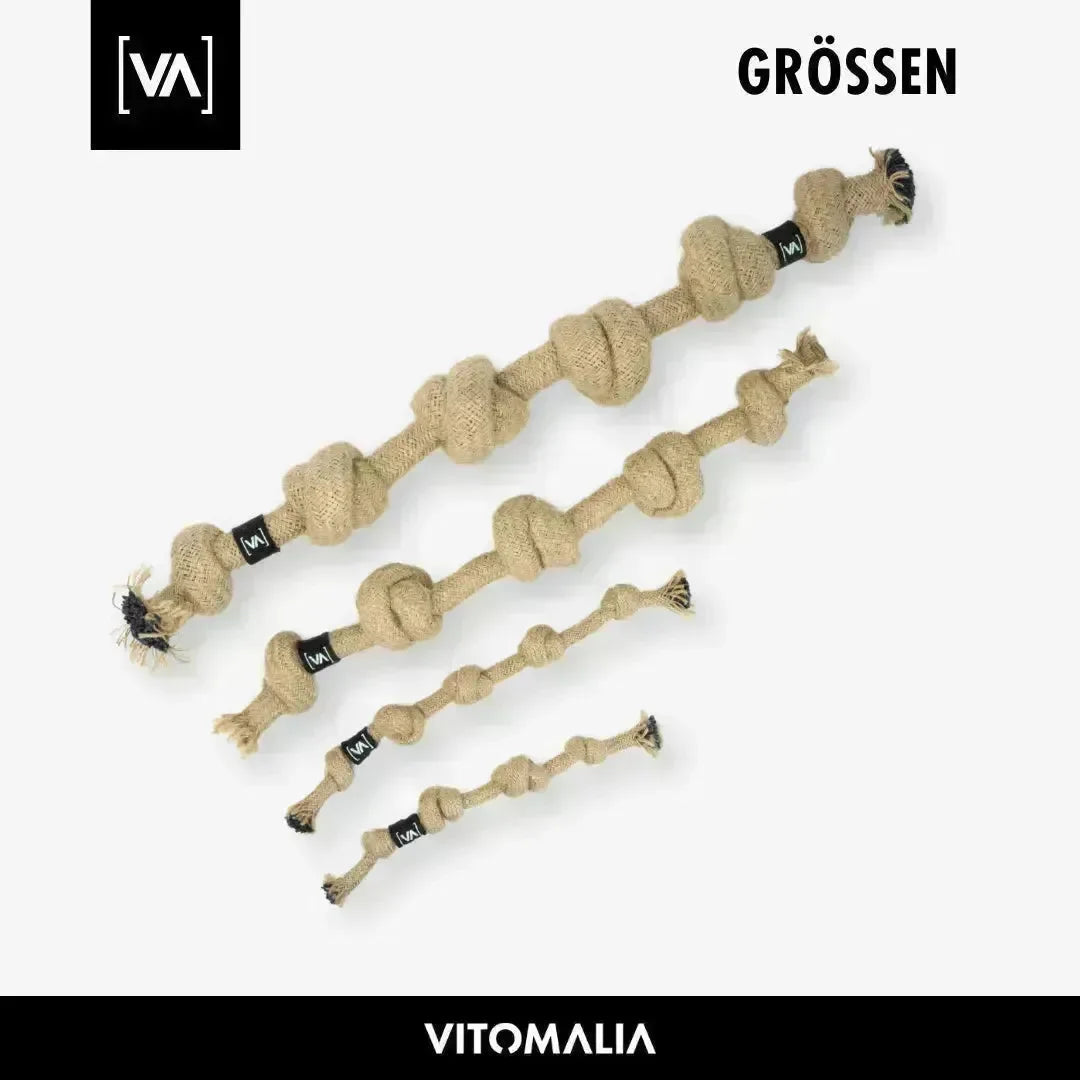 Geflochtenes Mehrknoten-Zerr-Seil für Hunde: 100% Naturhanf, handgeknotet - Eco Tug - Vitomalia -