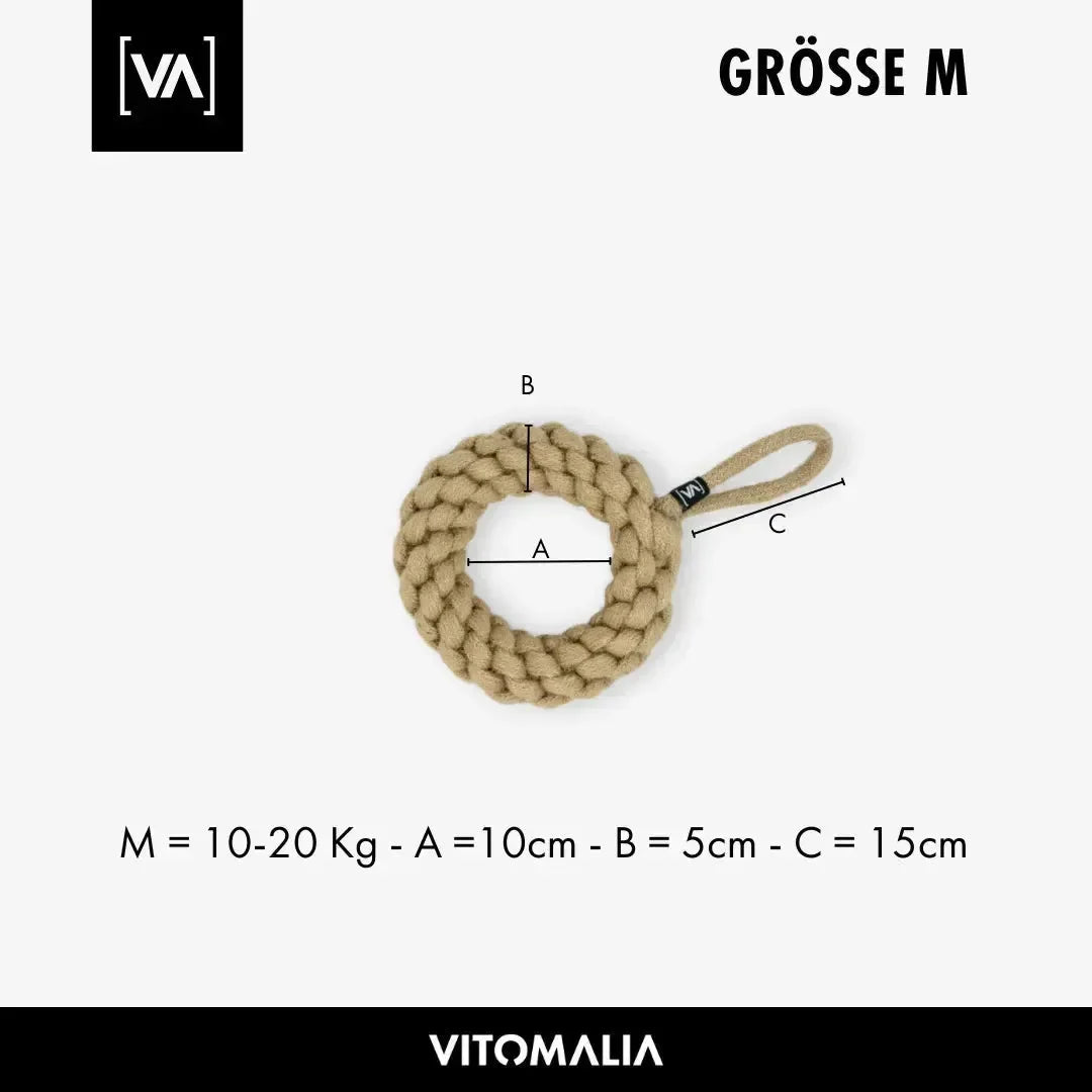 Geflochtener Zerr-Ring für Hunde: 100% Naturhanf, handgeknotet - Eco Tug - Vitomalia -