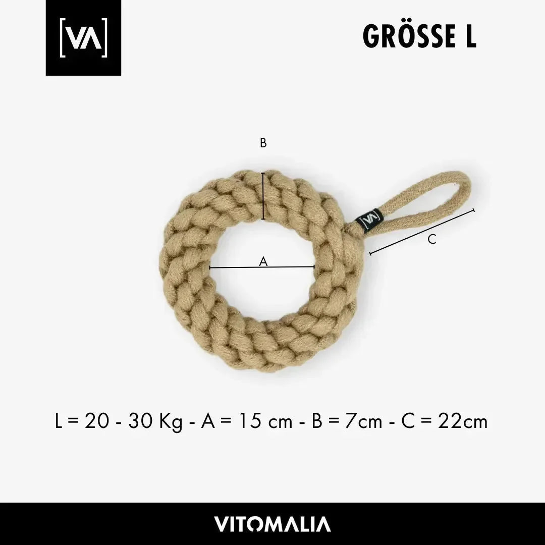 Geflochtener Zerr-Ring für Hunde: 100% Naturhanf, handgeknotet - Eco Tug - Vitomalia -
