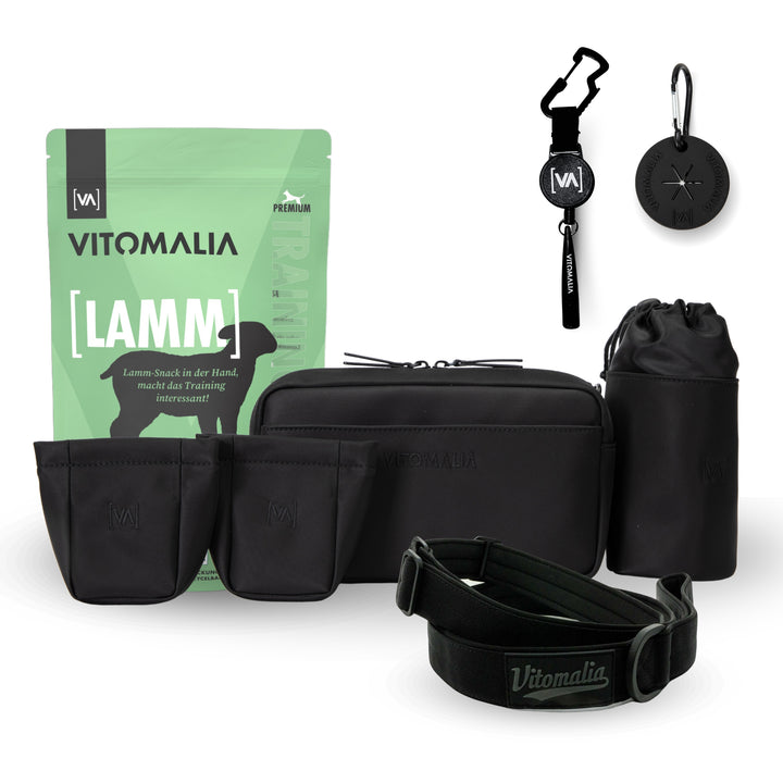 Bundle - Set completo para pasear al perro - cordero negro - Con práctica Riñonera