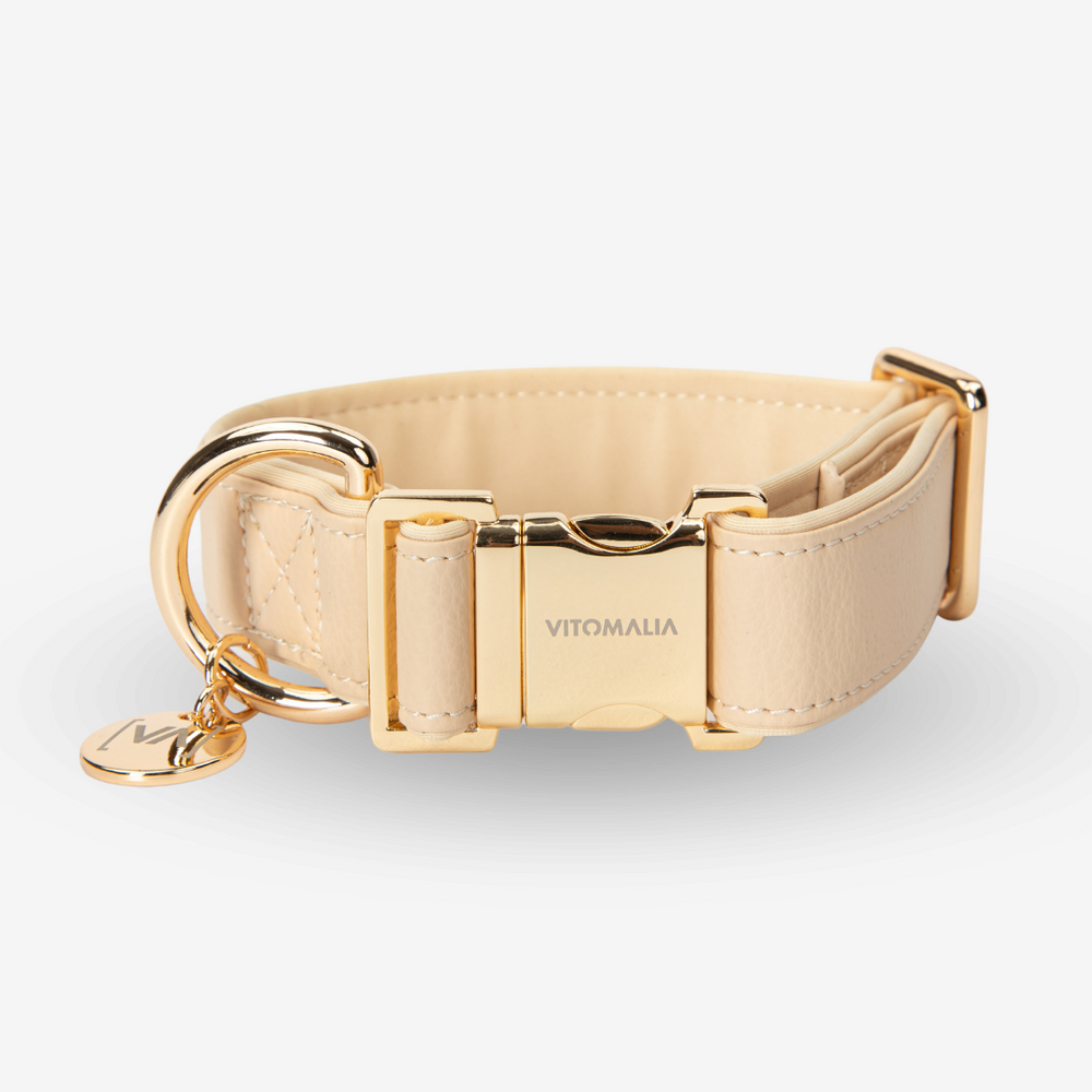 Piñatex Luxus-Hundehalsband - Nachhaltiges Ananas-Leder in Beige - Vitomalia - Hundehalsband Luxus Edition